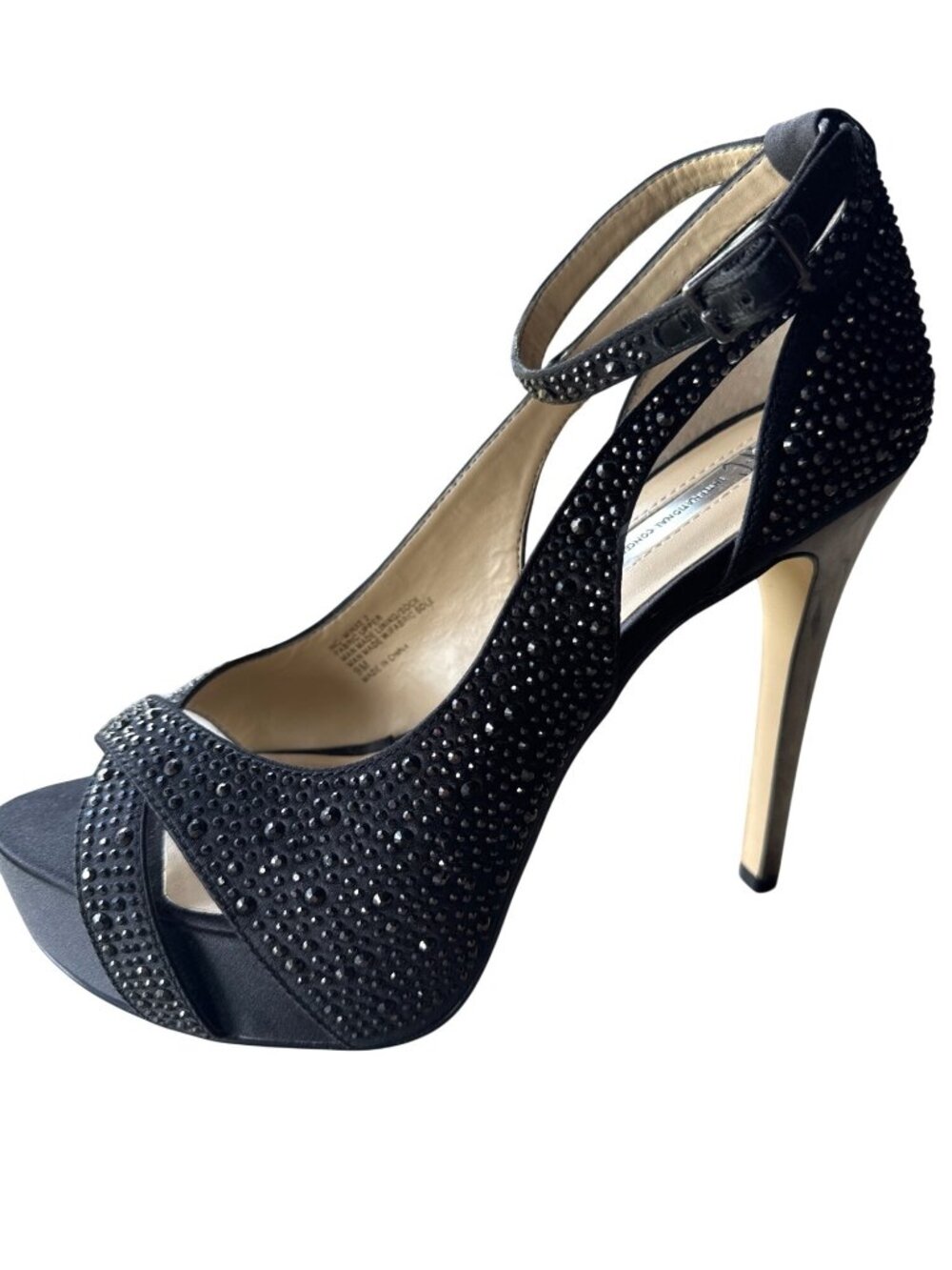 INC International Concepts Minxe 2 Black Rhinestone Platform Stiletto Heels 9M
